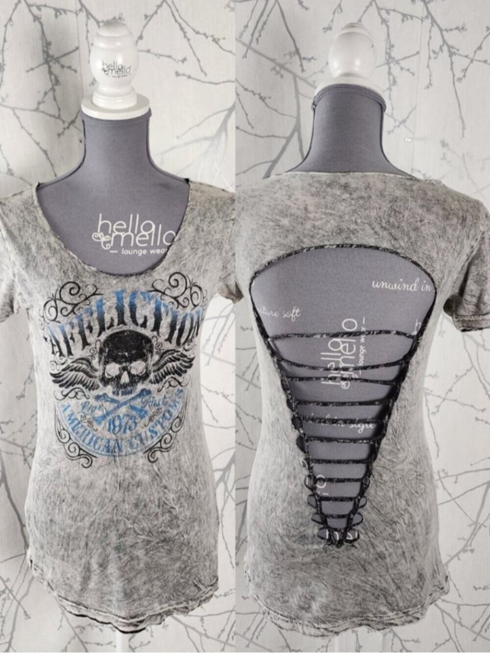 Affliction Gray Wash Cutout Back Graphic Tee